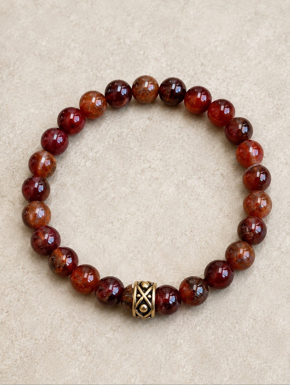 Dark Orange Hessonite Garnet Beads Bracelet, Hand Crafted, Stretch